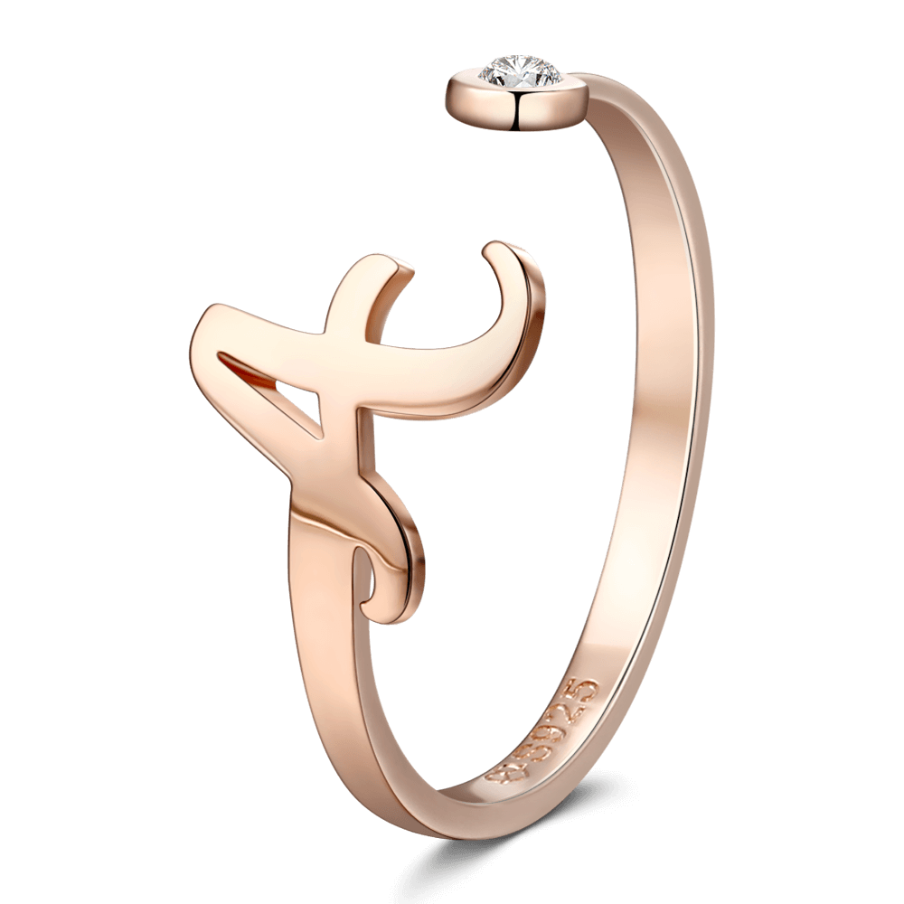 Initial Personalised Birthstone Name Ring Rose Gold Plated Silver