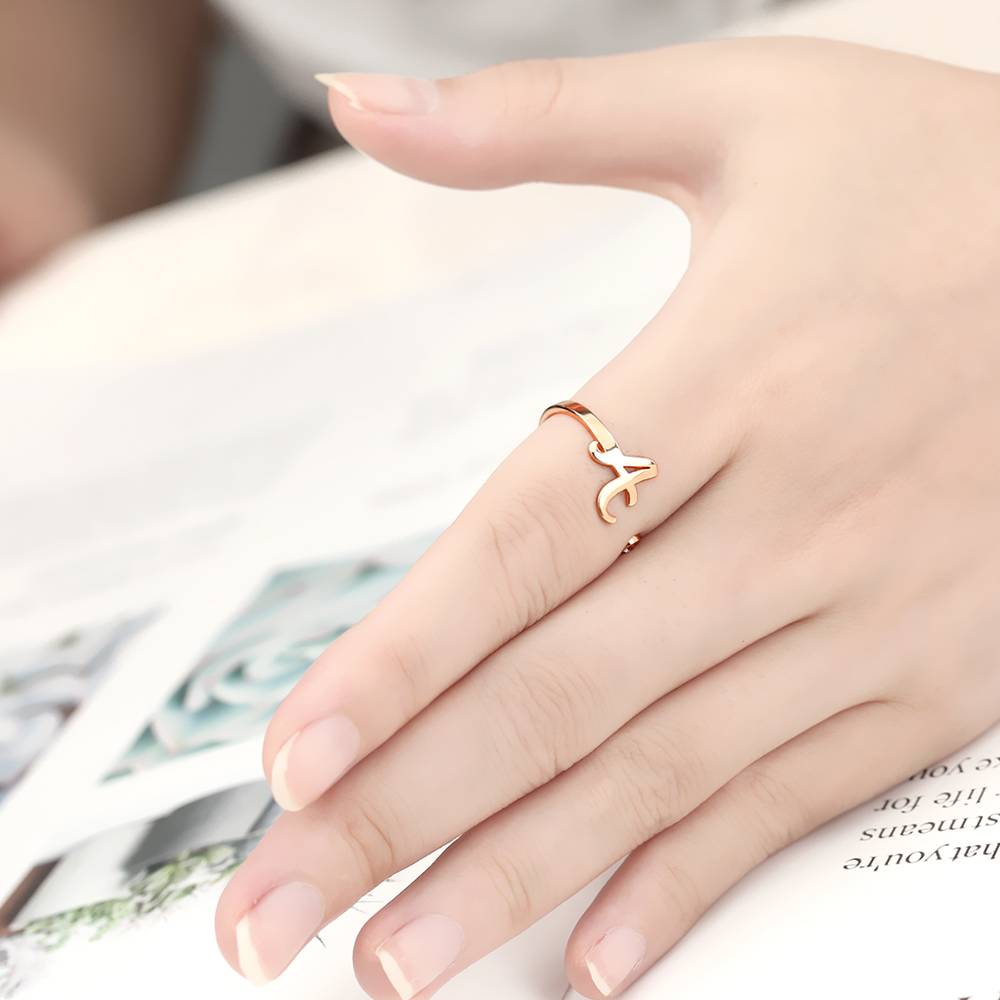 Initial Personalised Birthstone Name Ring Rose Gold Plated Silver