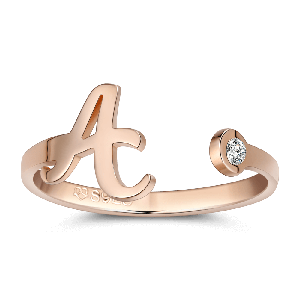 Initial Personalised Birthstone Name Ring Rose Gold Plated Silver