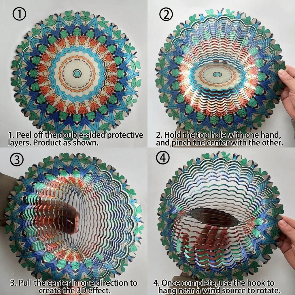 3D Mandala Metal Wind Spinner Colorful Hanging Kinetic Wind Sculpture Stainless Steel Garden Ornament Kinetic Wind Chime for Outdoor Yard Lawn Patio Decor