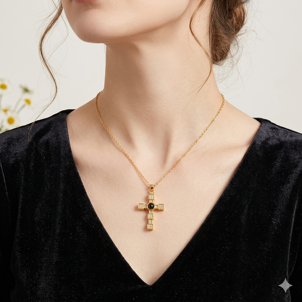 Custom Photo Projection Cross Necklace Personalized Memory Pendant Gift for Her