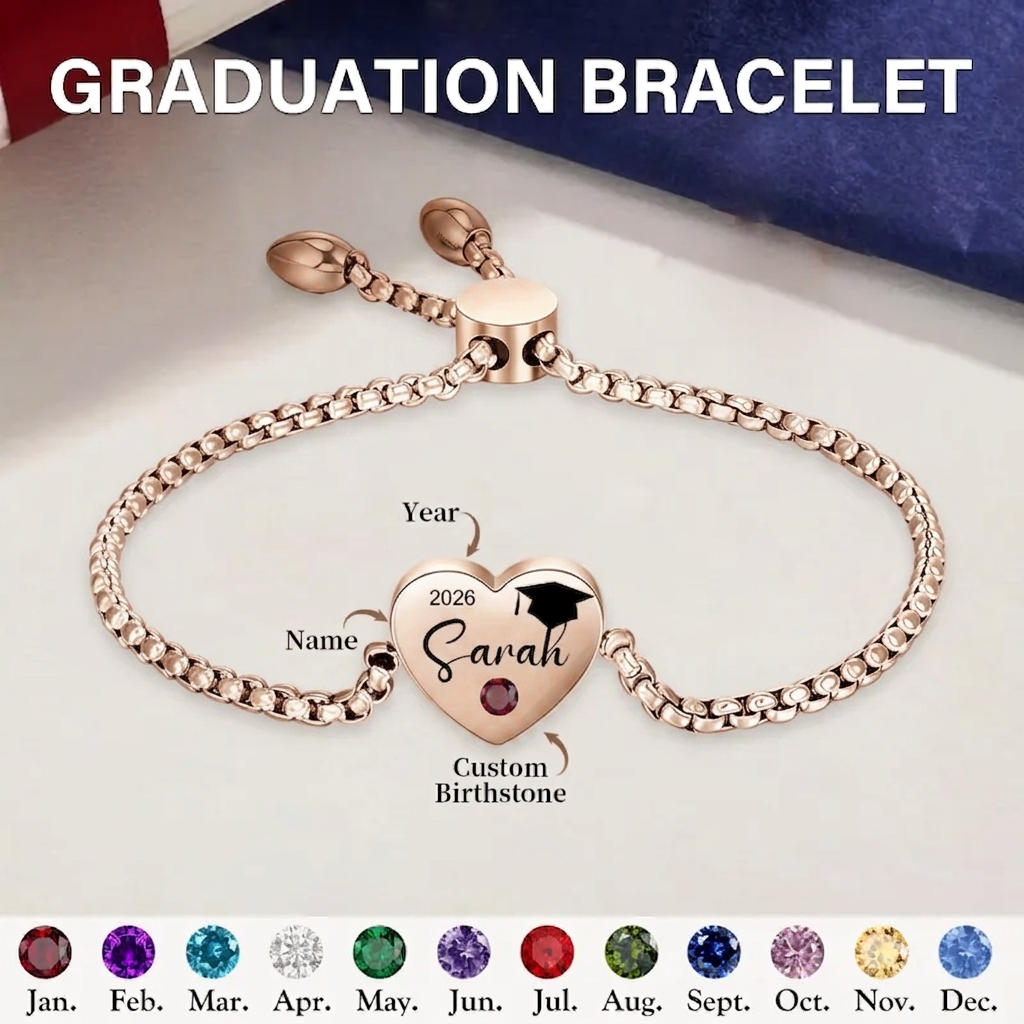 Personalized Graduation Birthstone Bracelet Gift for Graduates