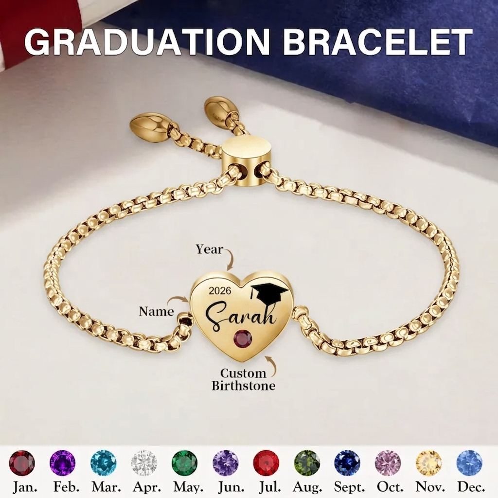 Personalized Graduation Birthstone Bracelet Gift for Graduates