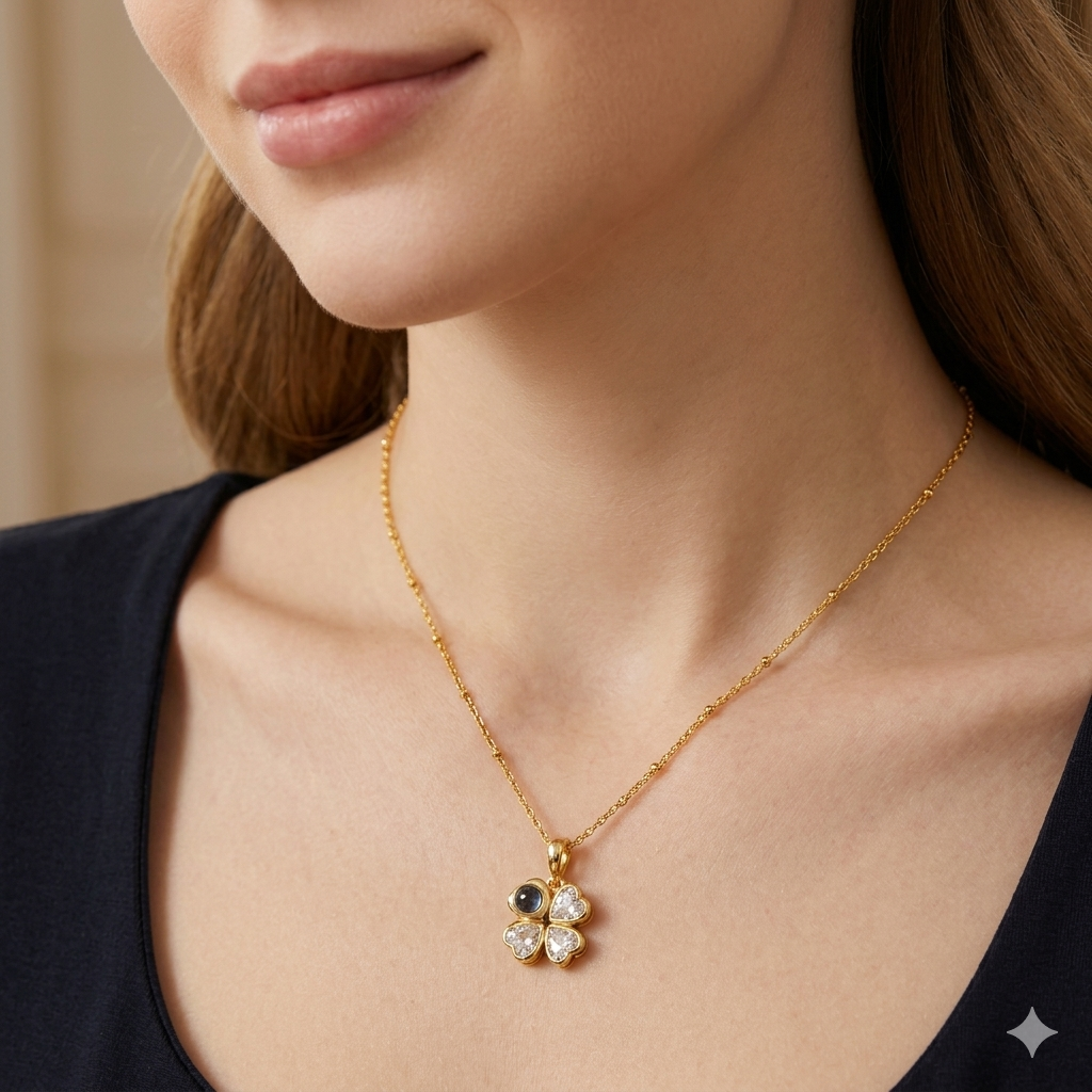 Personalized Four-Leaf Clover Photo Projection Necklace Lucky Keepsake Gift for Her