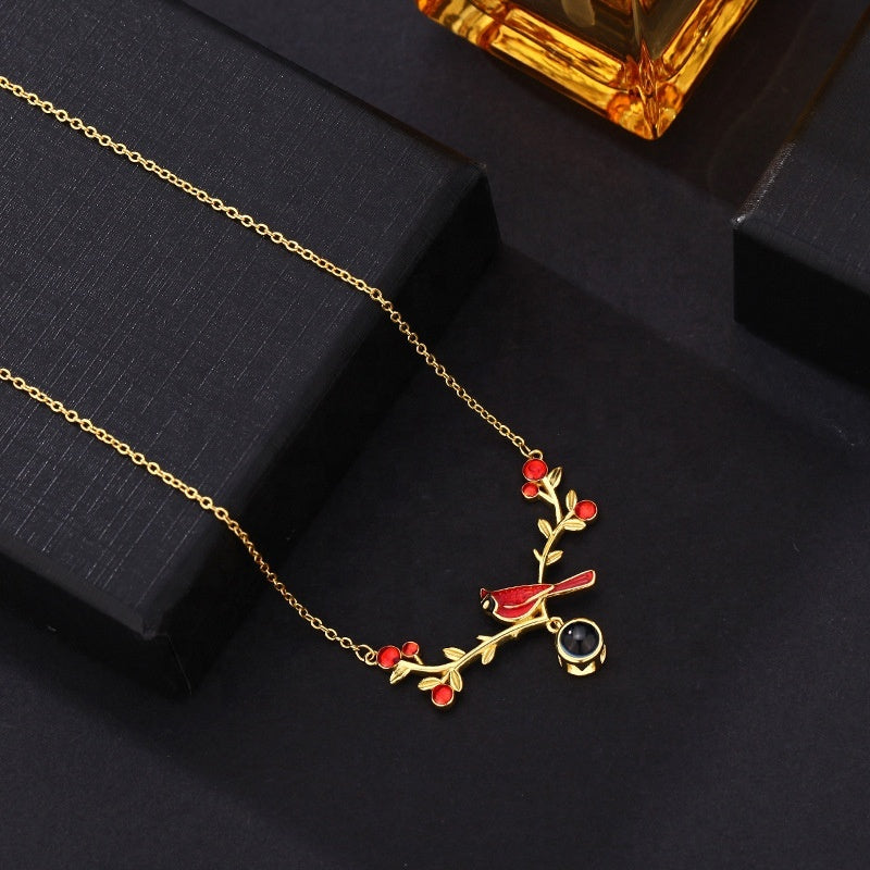 Custom Cardinal Bird Projection Photo Necklace Memorial Gifts