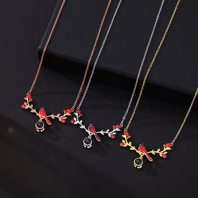 Custom Cardinal Bird Projection Photo Necklace Memorial Gifts
