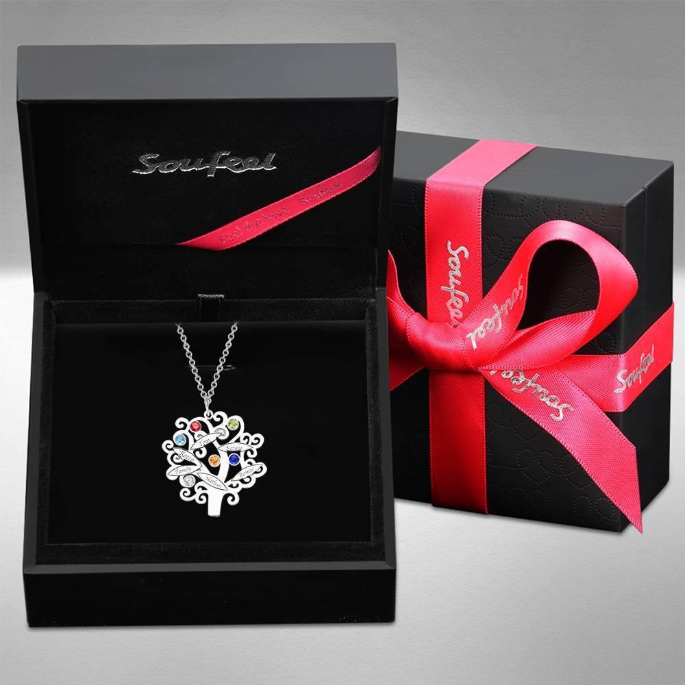 Family Tree Necklace, Engraved Necklace with Six Birthstones Silver