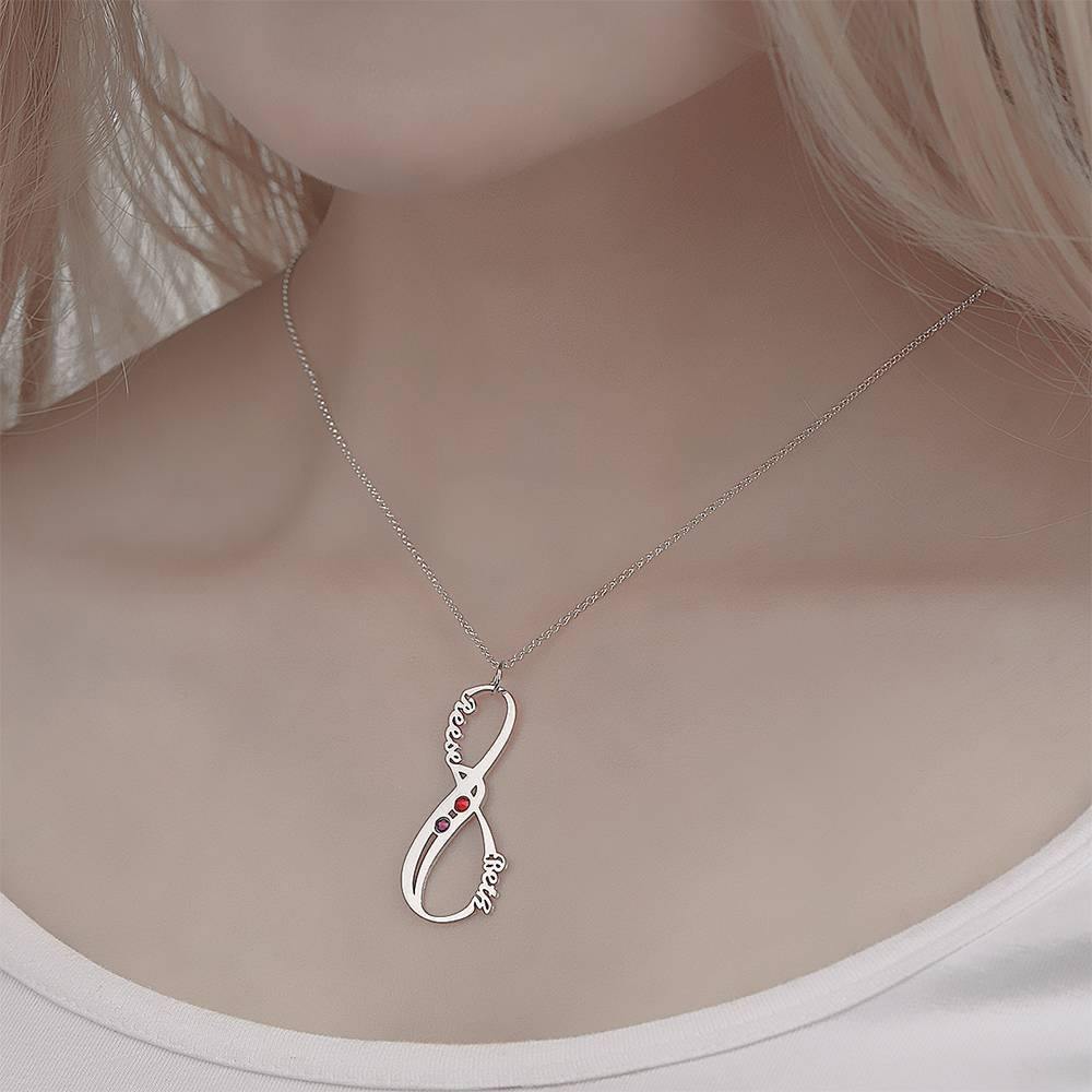 Name Necklace with Birthstone Infinity Necklace Unique Gift Silver