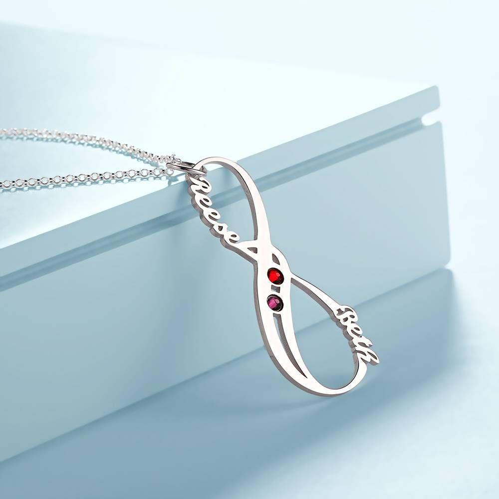 Name Necklace with Birthstone Infinity Necklace Unique Gift Silver