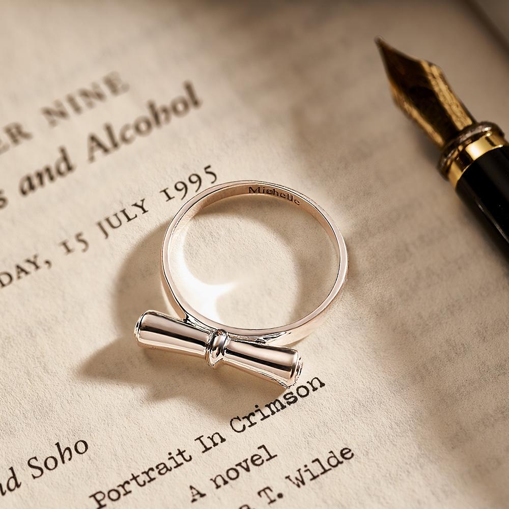 Custom Birthstone Ring Engraved Text Diploma Scroll Graduation Ring For Students