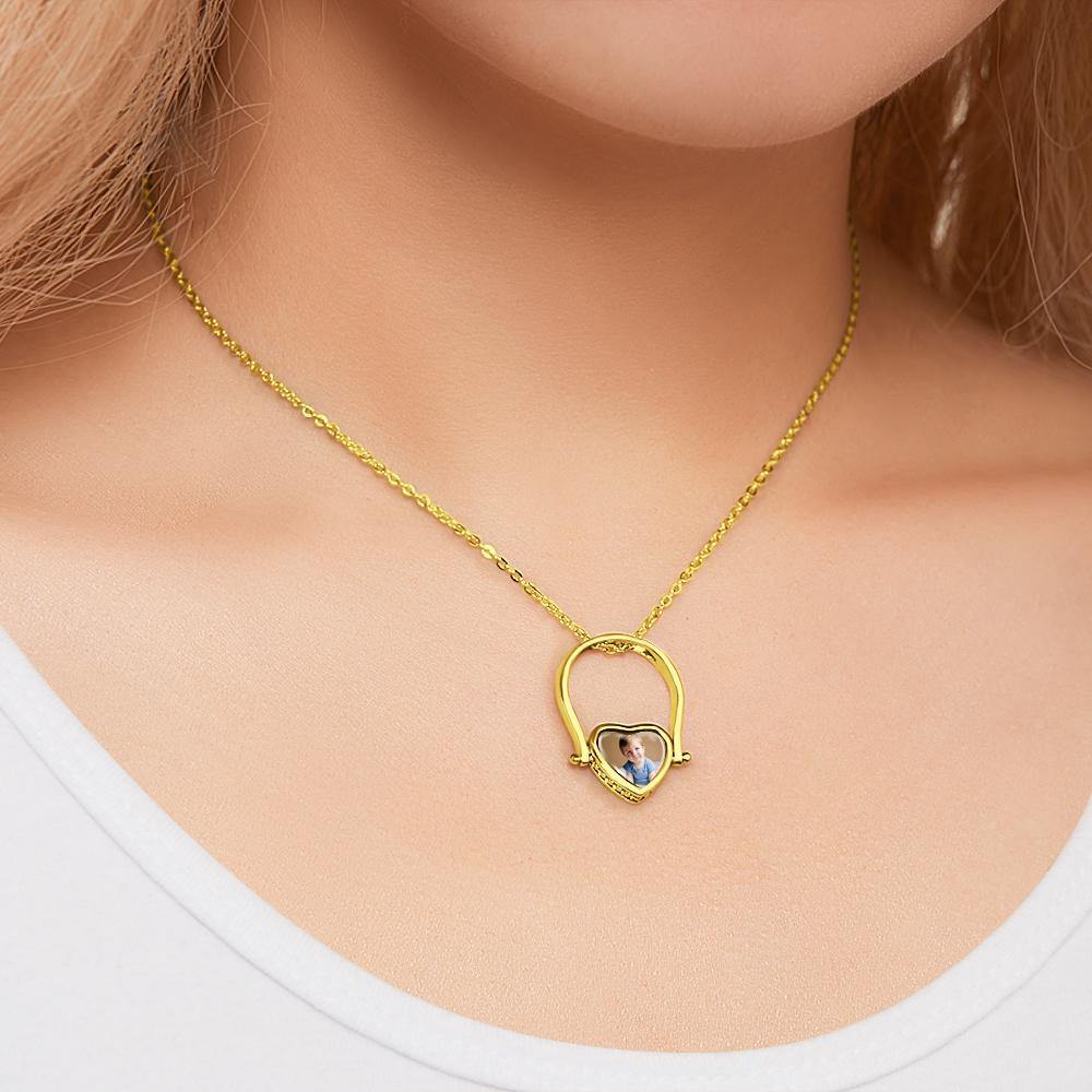 Custom Photo Necklace, Photo Ring Couple's Gifts Dual-use (Ring Size 5#) 14k Gold Plated Silver