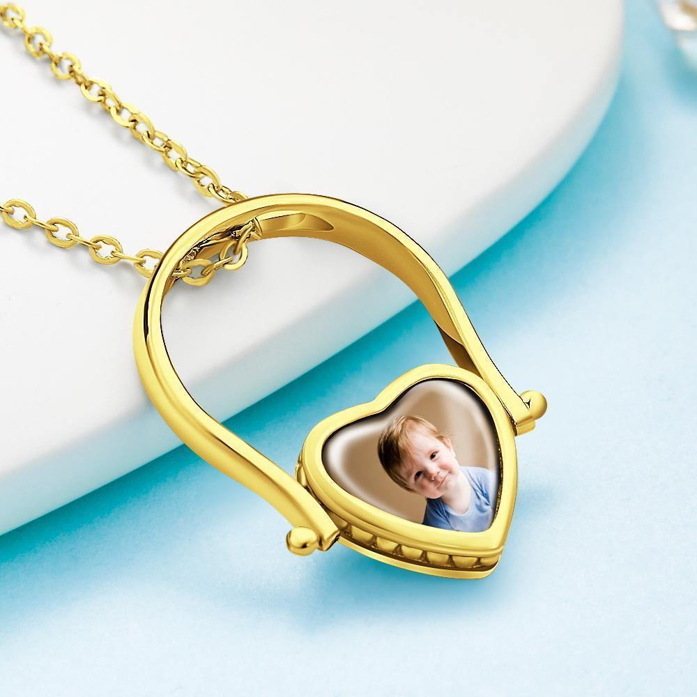 Custom Photo Necklace, Photo Ring Couple's Gifts Dual-use (Ring Size 5#) 14k Gold Plated Silver