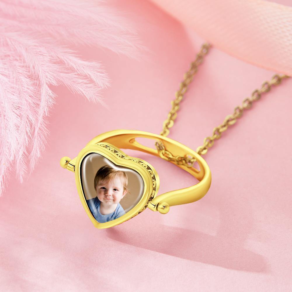 Custom Photo Necklace, Photo Ring Couple's Gifts Dual-use (Ring Size 5#) 14k Gold Plated Silver