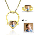 Custom Photo Necklace, Photo Ring Couple's Gifts Dual-use (Ring Size 5#) 14k Gold Plated Silver
