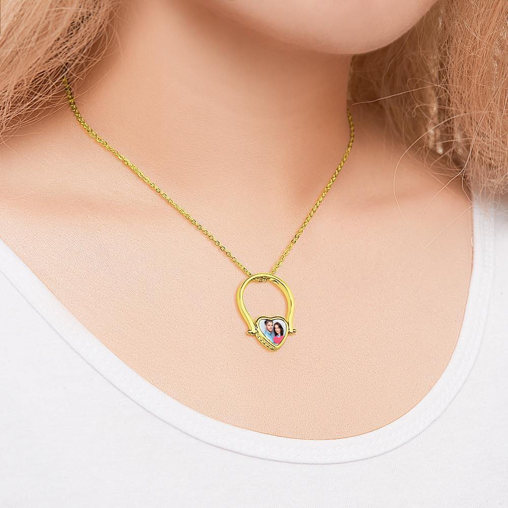 Photo Necklace, Photo Ring Unique Design Dual-use (Ring Size 7#) 14k Gold Plated Silver