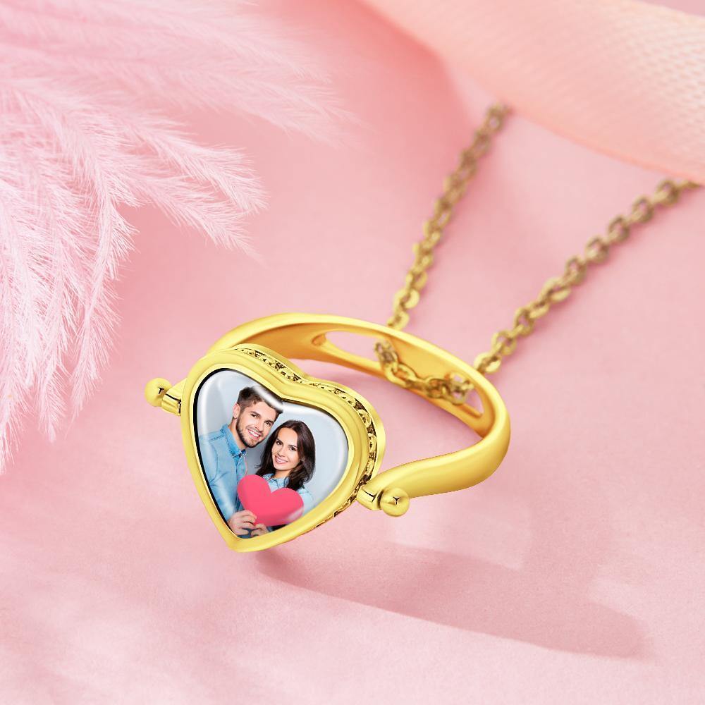Photo Necklace, Photo Ring Unique Design Dual-use (Ring Size 7#) 14k Gold Plated Silver