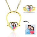 Photo Necklace, Photo Ring Unique Design Dual-use (Ring Size 7#) 14k Gold Plated Silver