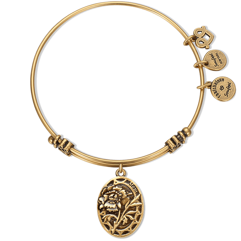 Carnation for Mom Charm Bangle Gold Plated