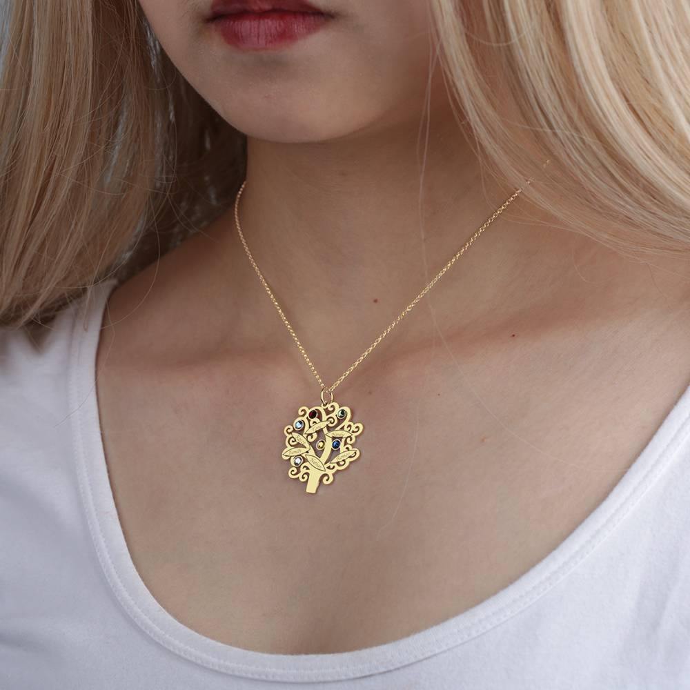 Family Tree Necklace, Engraved Necklace with Six Birthstones 14K Gold Plated