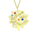 Family Tree Necklace, Engraved Necklace with Six Birthstones 14K Gold Plated