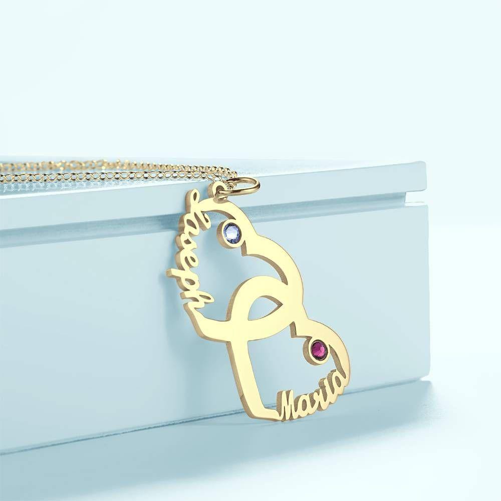 Custom Birthstone Necklace, Name Necklace Heart-shaped 14K Gold Plated - Silver