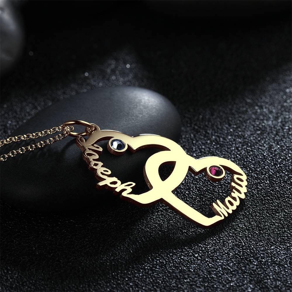 Custom Birthstone Necklace, Name Necklace Heart-shaped 14K Gold Plated - Silver