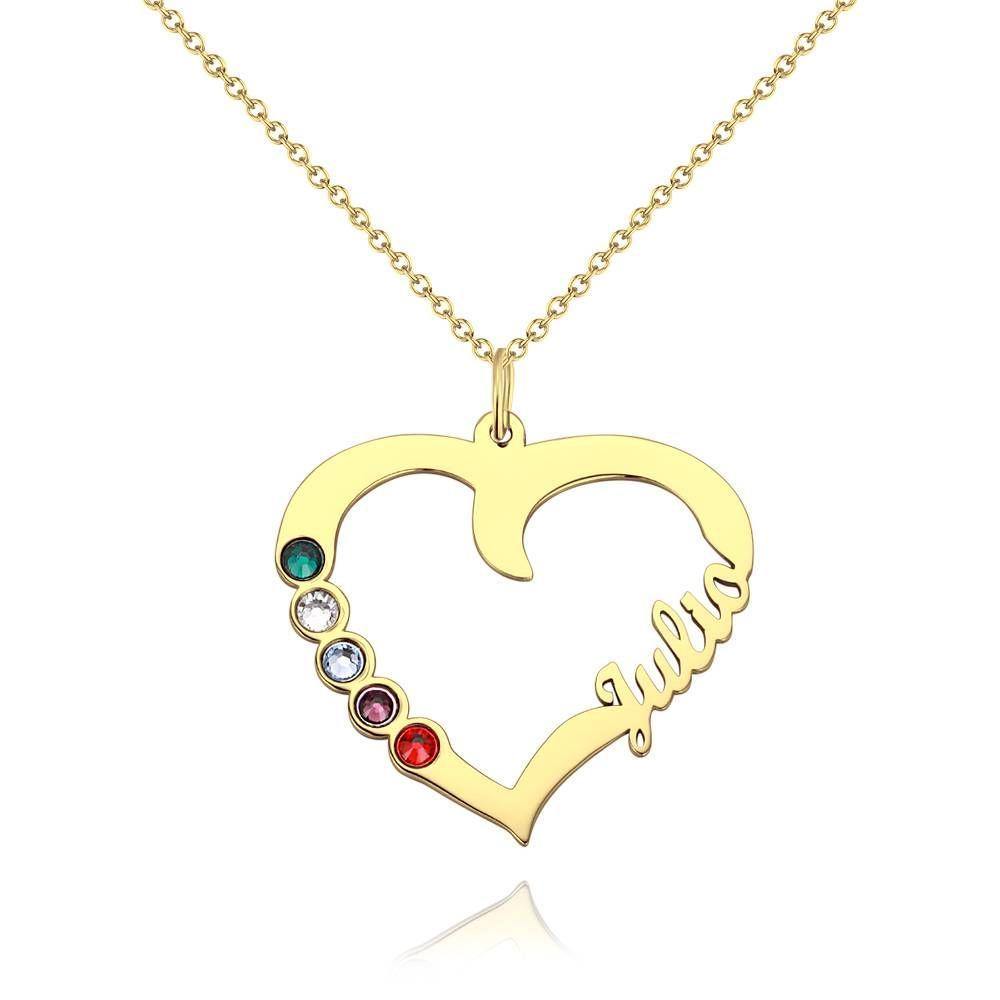 Name Necklace with Five Birthstones 14K Gold Plated - Silver