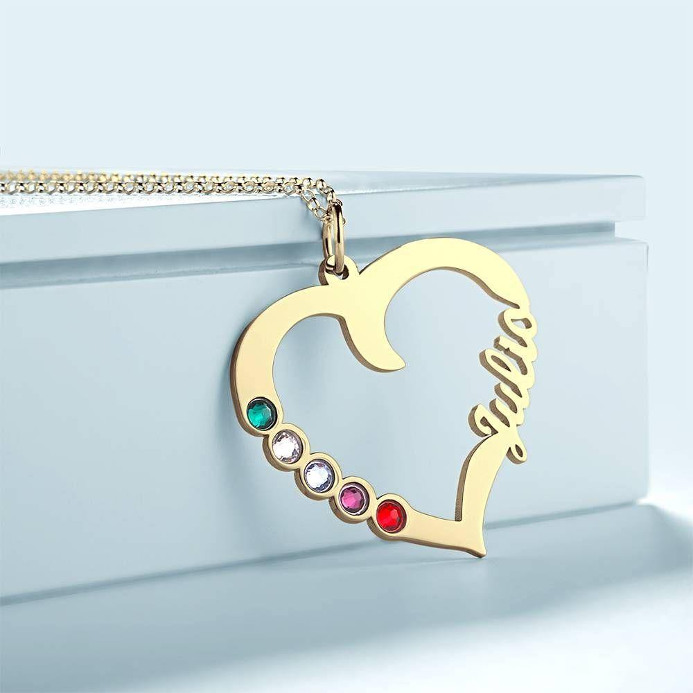 Name Necklace with Five Birthstones 14K Gold Plated - Silver