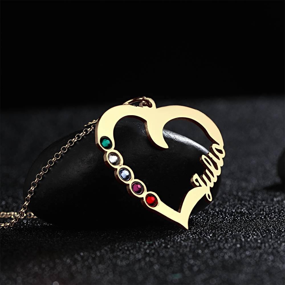 Name Necklace with Five Birthstones 14K Gold Plated - Silver