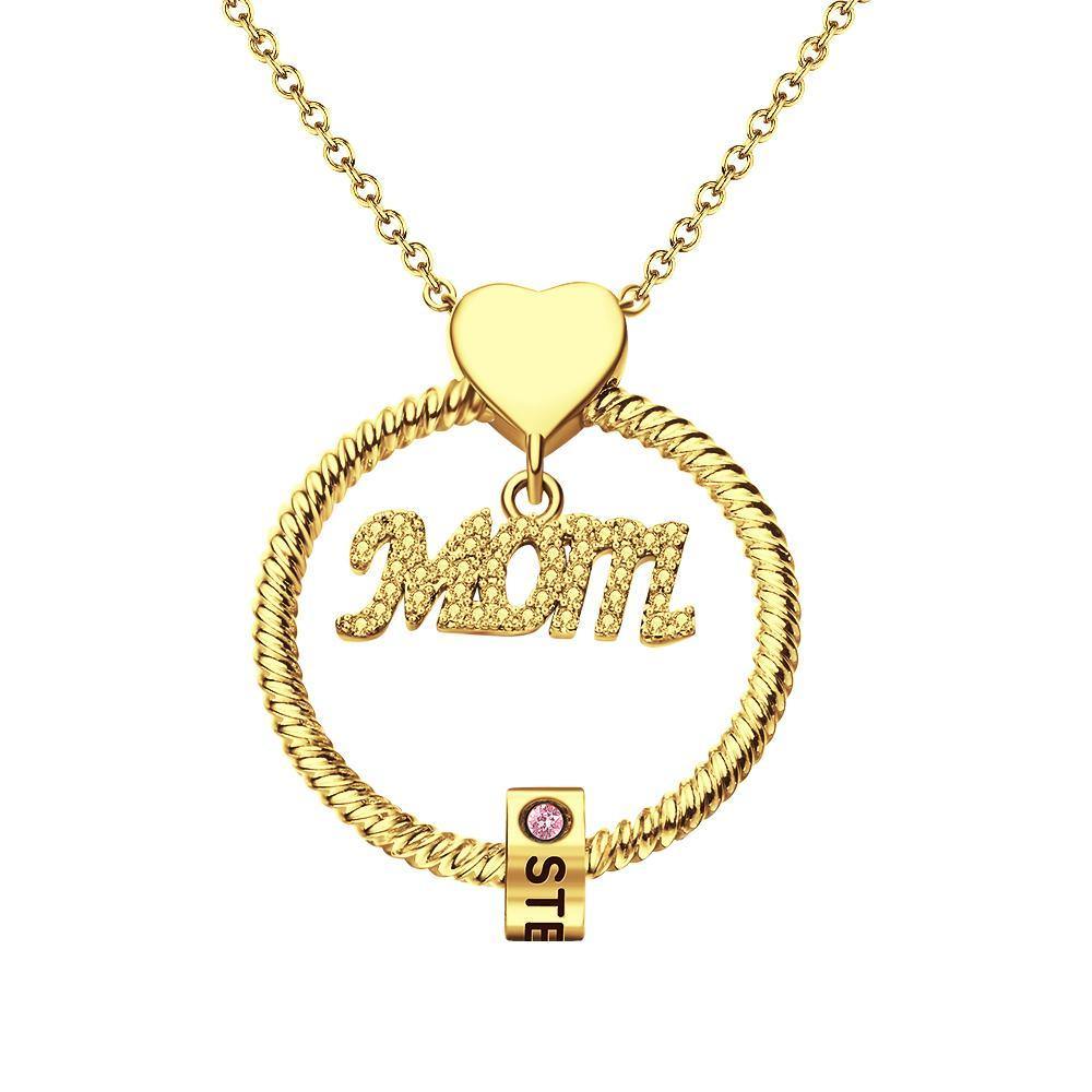 Custom Engraved Necklace With One Birthstone Gifts For Mom - Gold