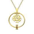 Life Tree Engraved Necklace With Custom One Birthstone Gifts - Gold