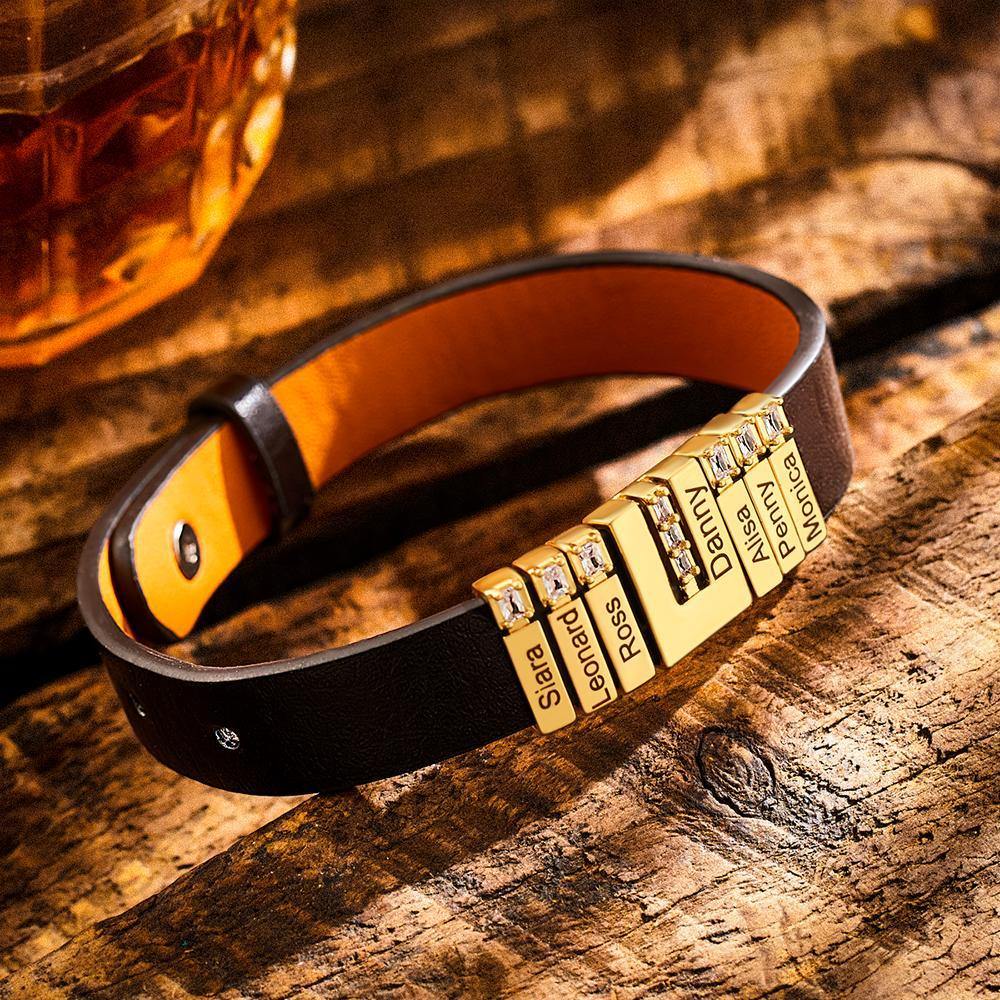 Men's Personalized Leather Bracelet With Adjustable Diamond Beads, Perfect Gift For Father's Day Anti-oxidation Stainless Steel