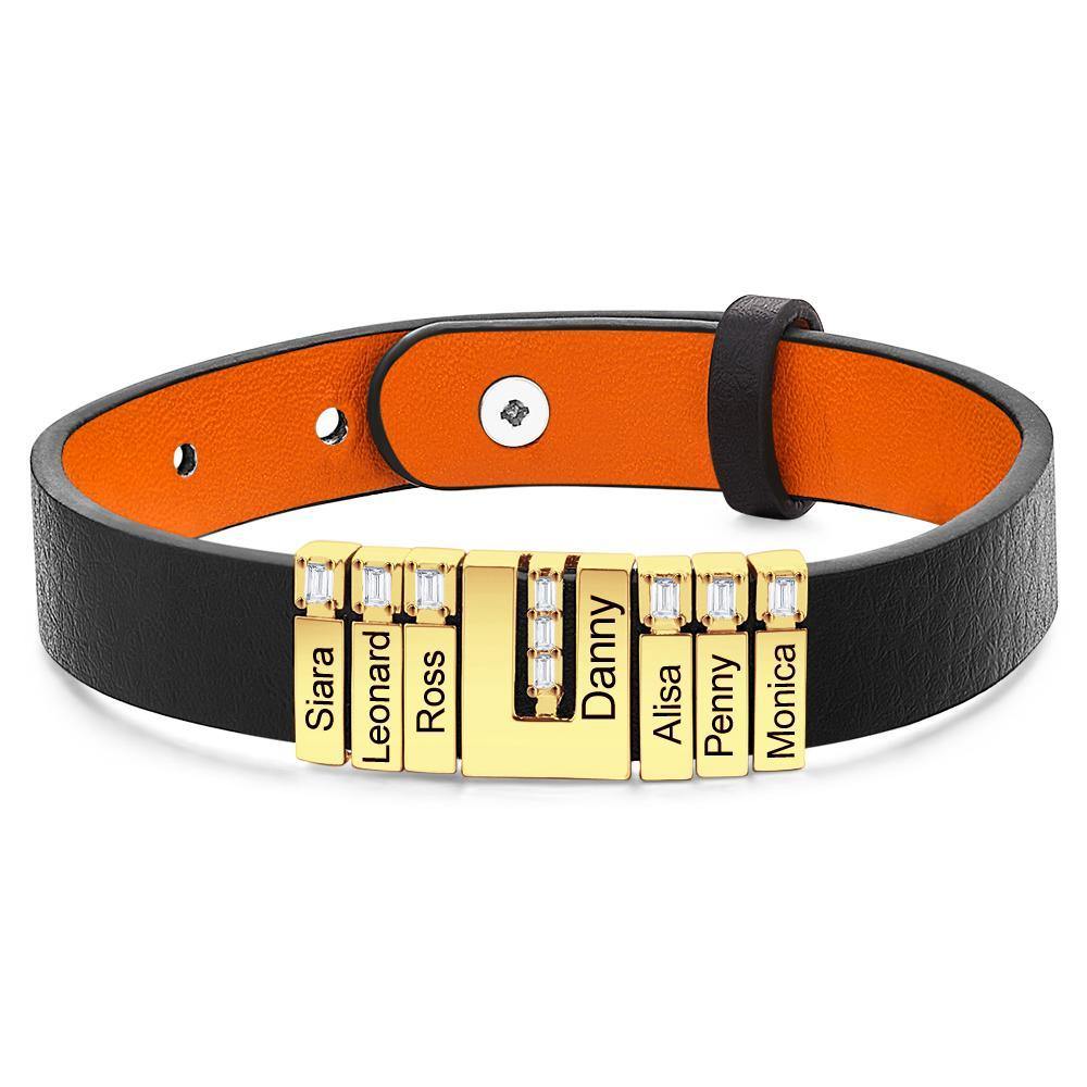 Men's Personalized Leather Bracelet With Adjustable Diamond Beads, Perfect Gift For Father's Day 14k Gold Plated Stainless Steel