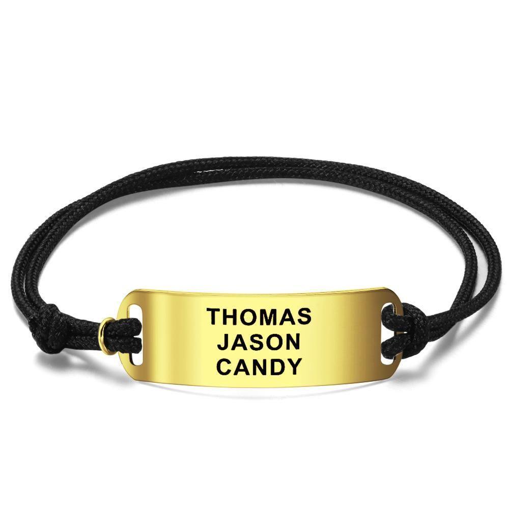 Men's Leather Bracelet Thick Chain Engraved Bracelet Custom Name Bracelet Gift for Men - Gold Plated