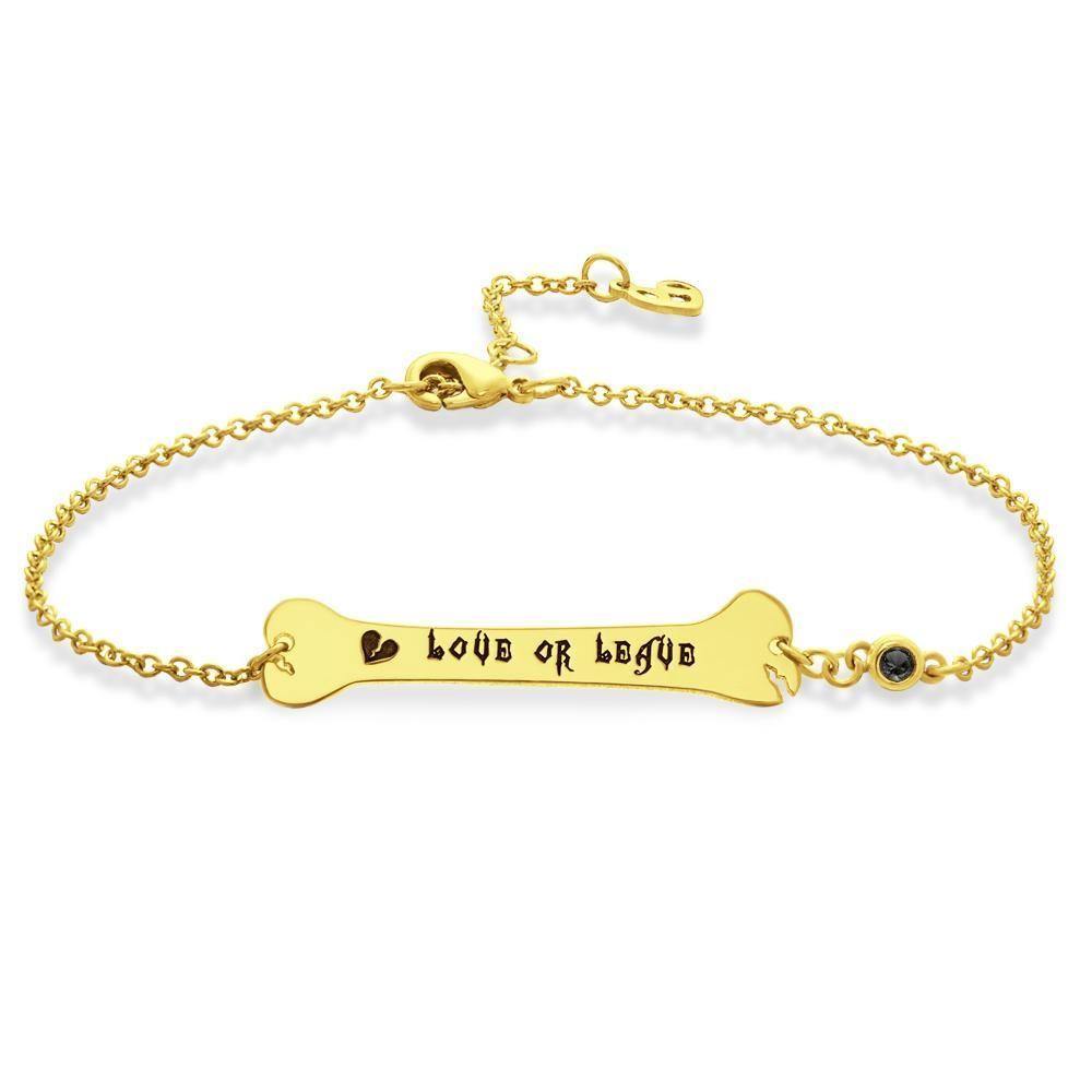 Custom Bracelet Gifts Bone Bar Bracelet with Broken Heart Memorial Gifts 14k Gold Plated