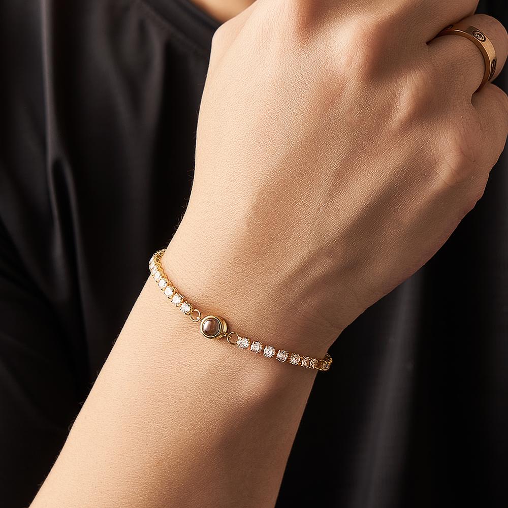 Custom Photo Projection Tennis Bracelet Personalized Trendy Circle Photo Bracelet Gifts For Him