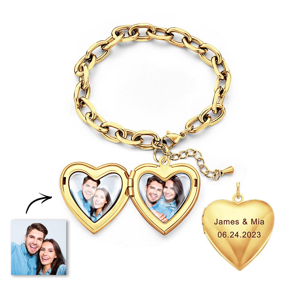 Personalized Heart Locket Bracelet Custom Vintage Adjustable Link Bracelet Gifts For Men
