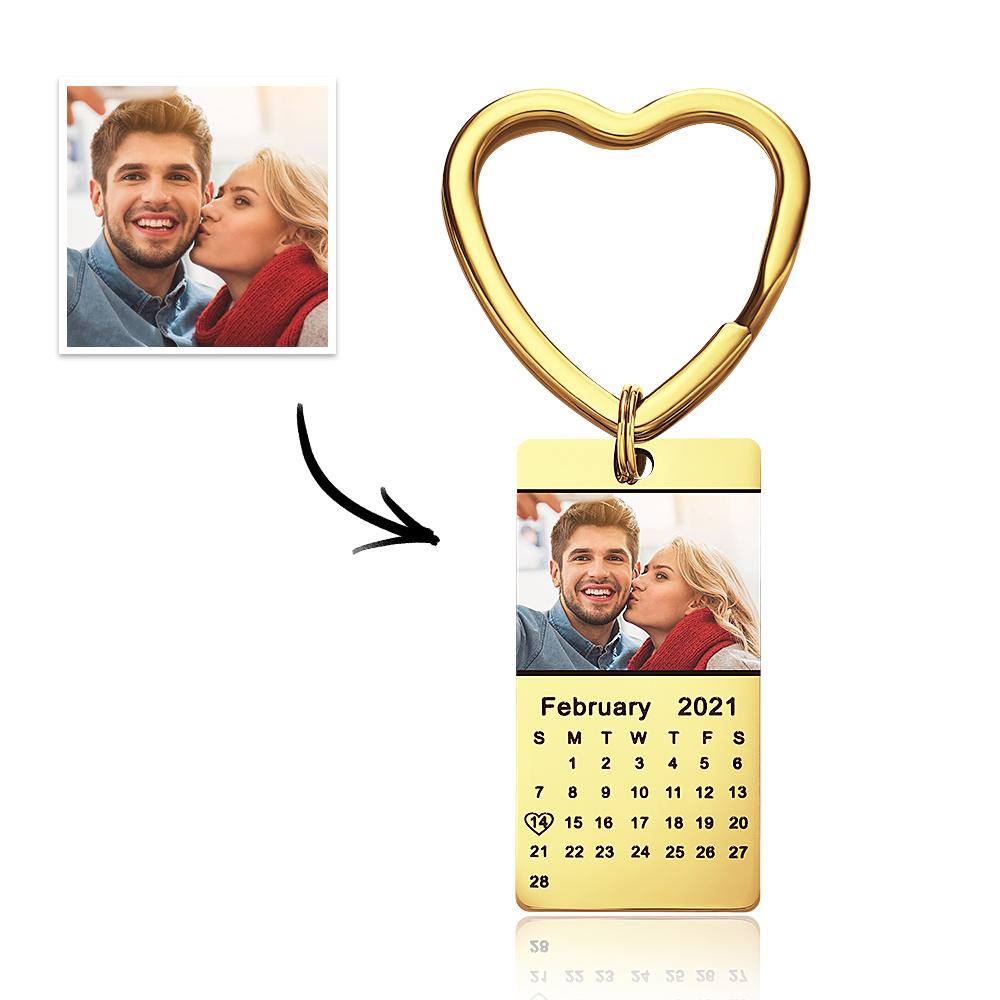 Custom Photo Keychain Calendar Keychain Golden Color Christmas Gifts for Him