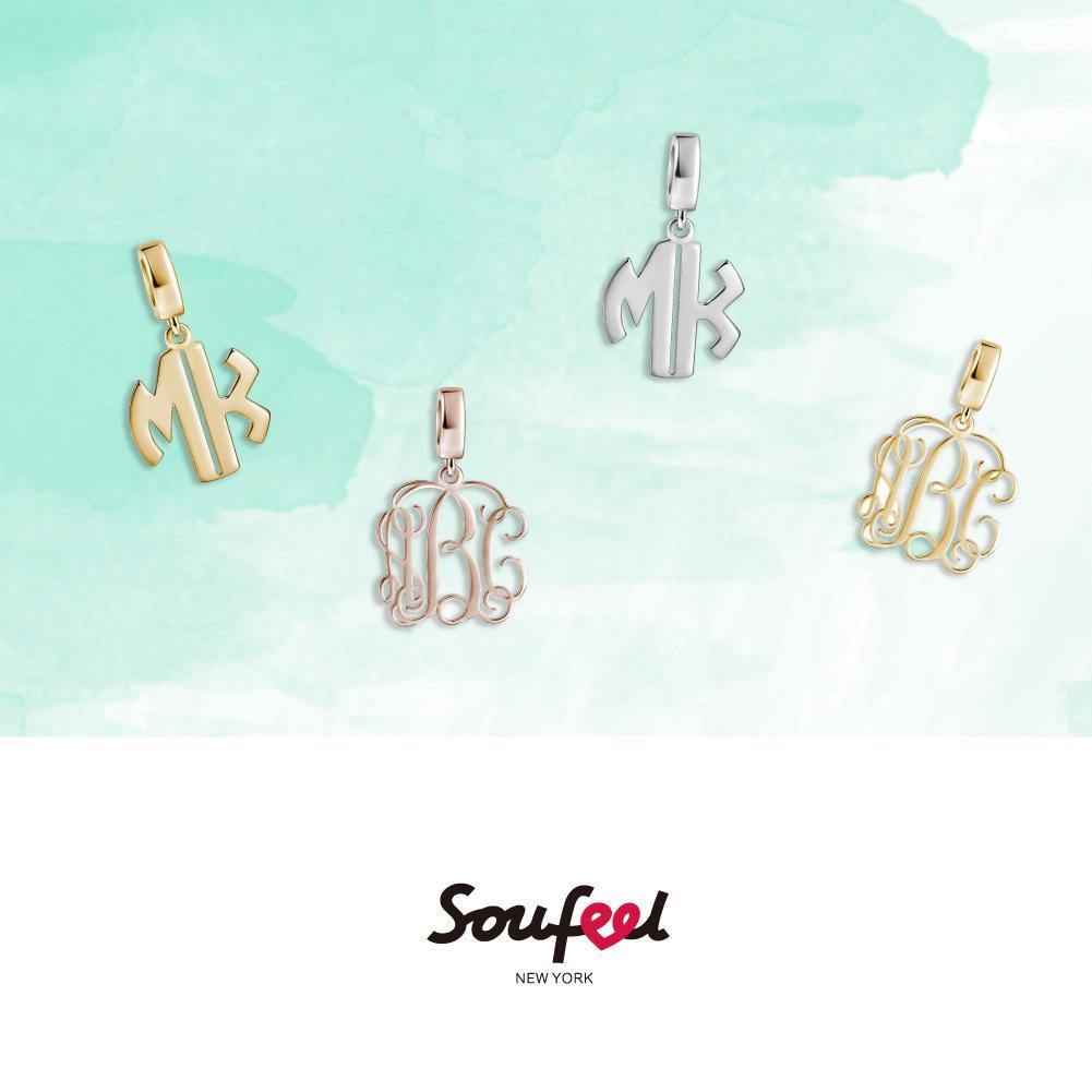 Monogram Pendant Charm 14k Gold Plated Silver