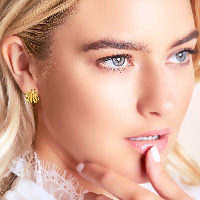 Monogram Earrings Gold Plated Silver