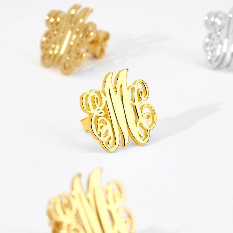 Monogram Earrings Gold Plated Silver