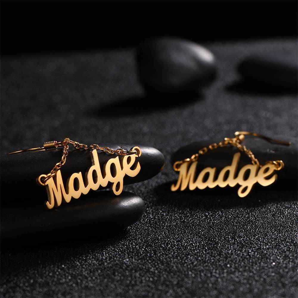 Custom Name Earrings Unique Gift 14K Gold Plated