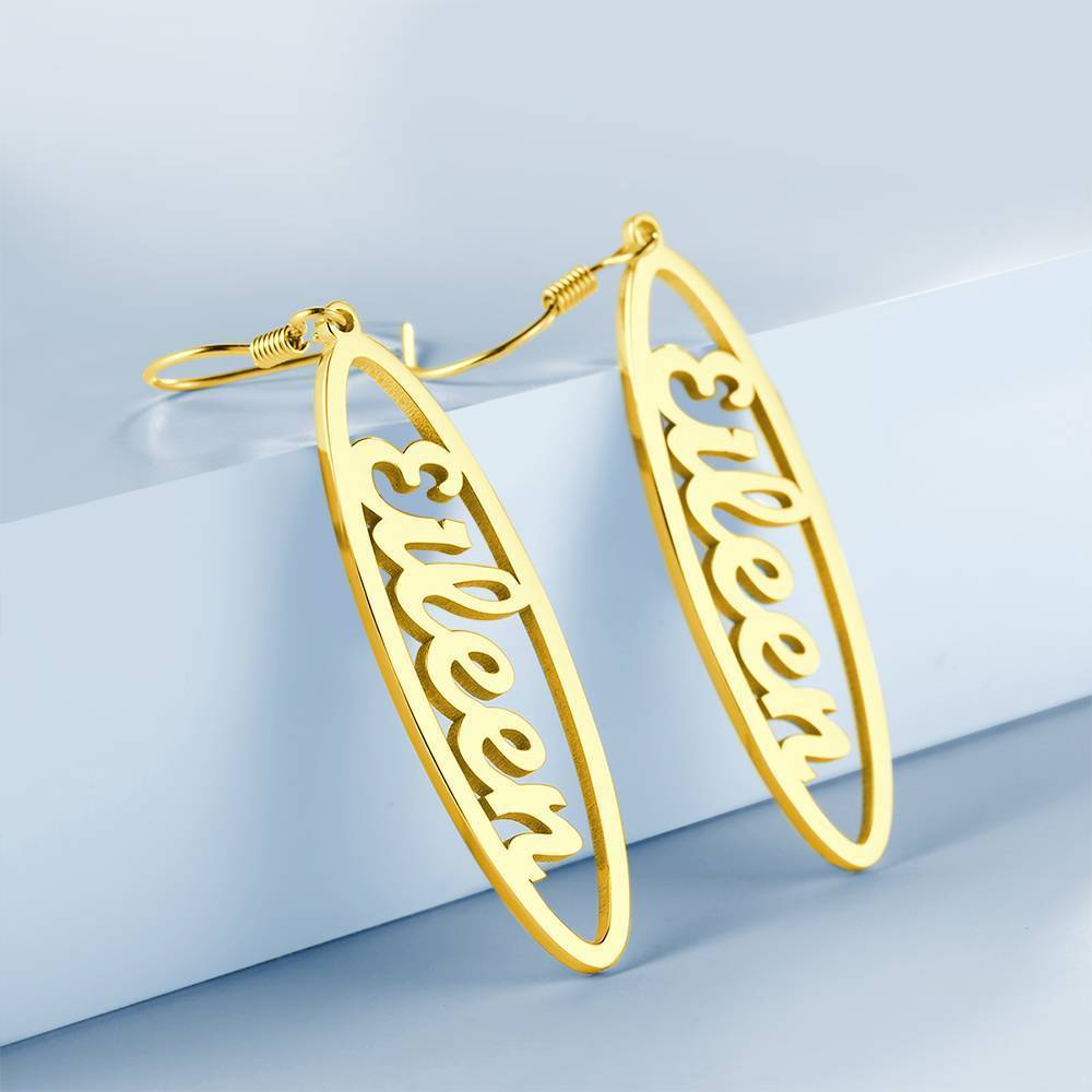 Name Earrings, Drop Earrings Simple Style 14K Gold Plated - Silver