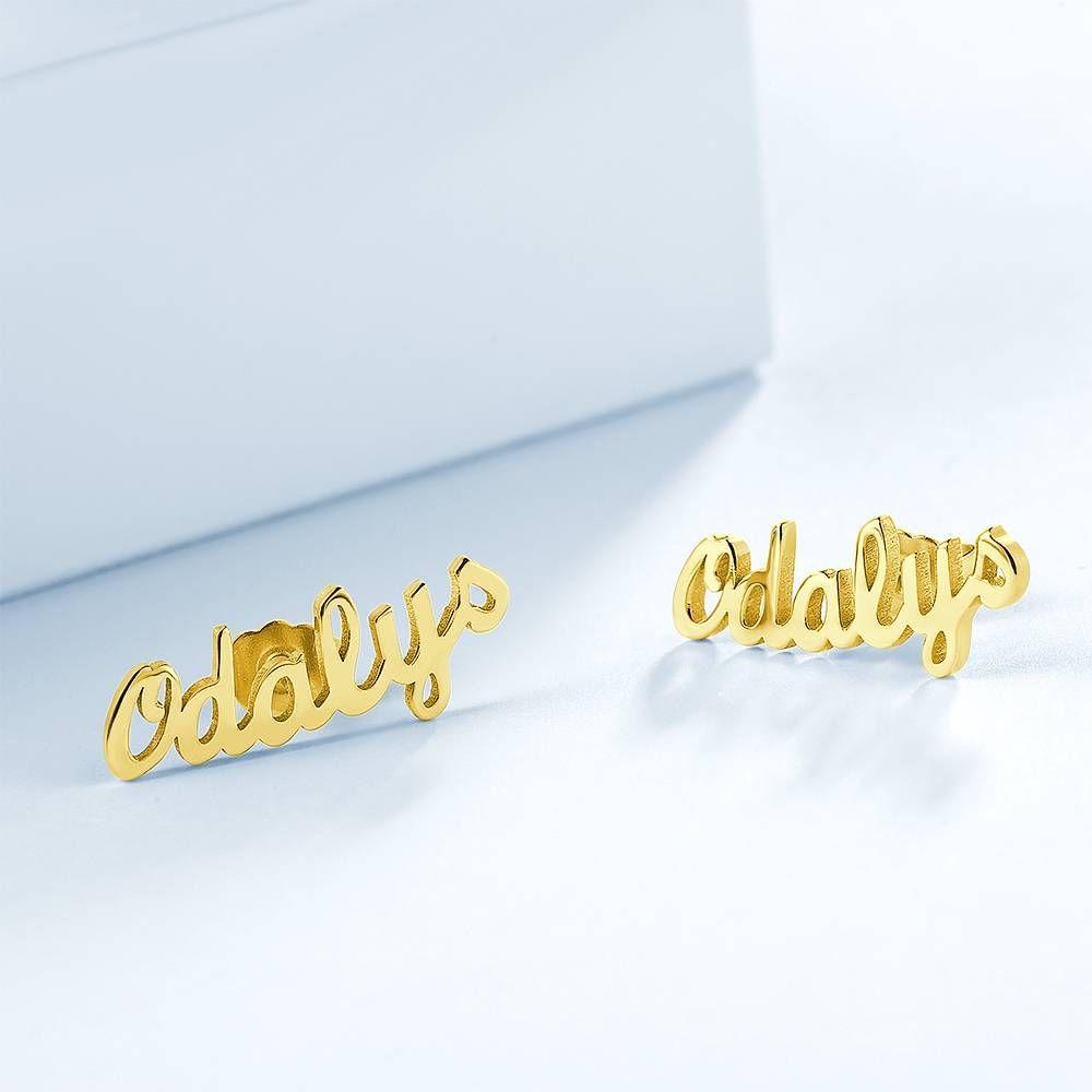 Custom Name Earrings, Name Studs 14K Gold Plated - Silver