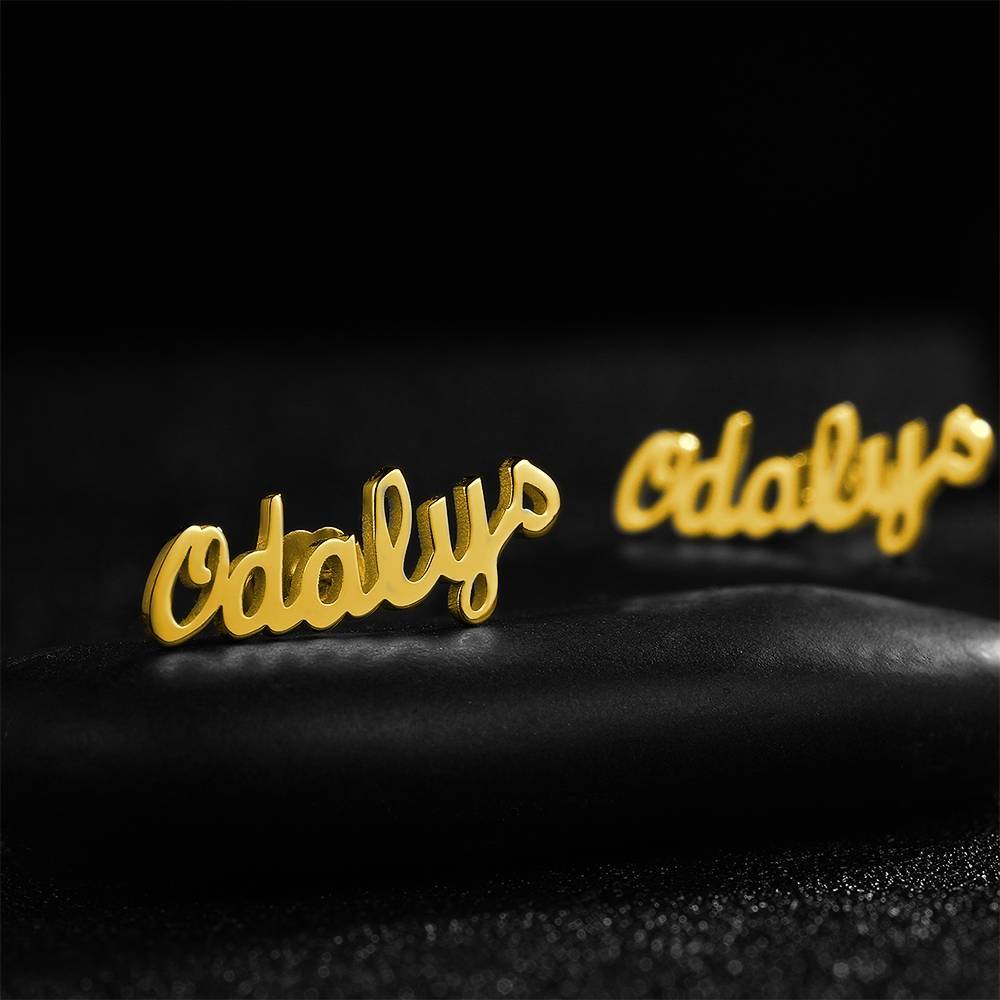 Custom Name Earrings, Name Studs 14K Gold Plated - Silver
