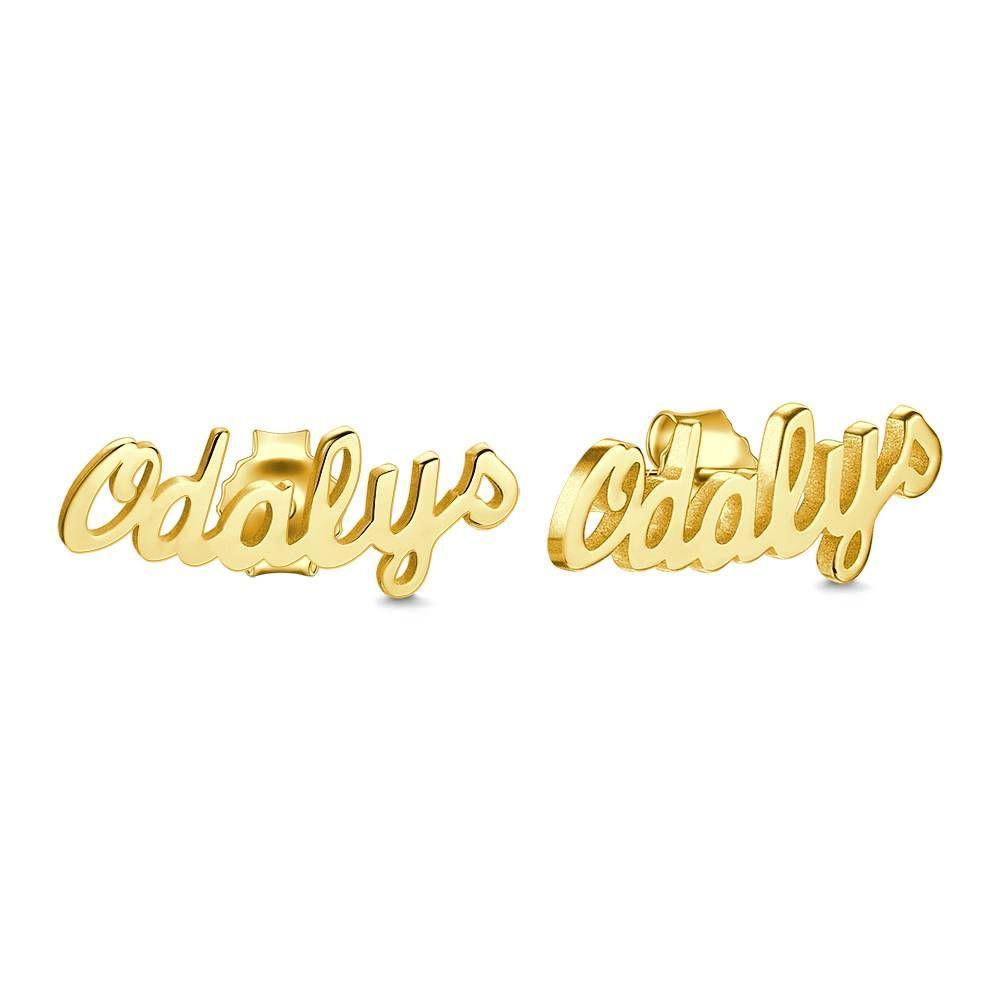 Custom Name Earrings, Name Studs 14K Gold Plated - Silver