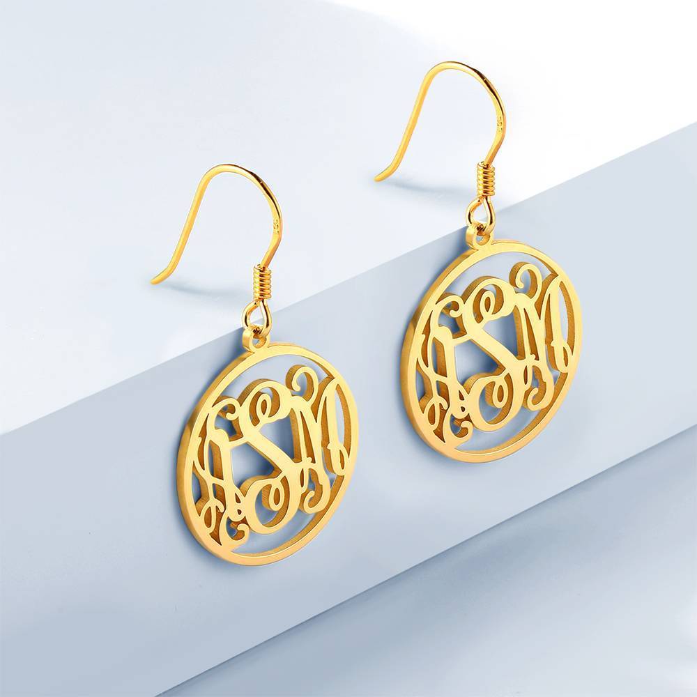 Monogram Earrings, Drop Earrings Elegant Jewellery 14K Gold Plated