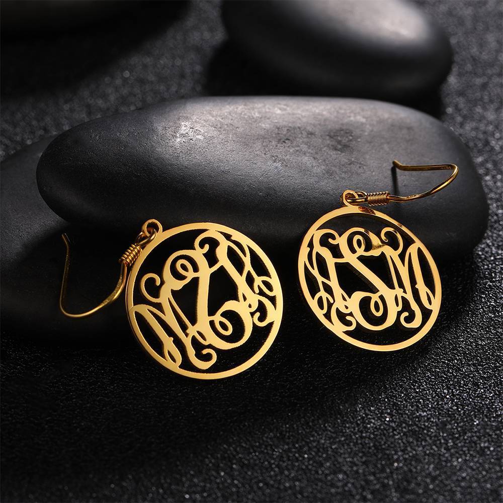 Monogram Earrings, Drop Earrings Elegant Jewellery 14K Gold Plated