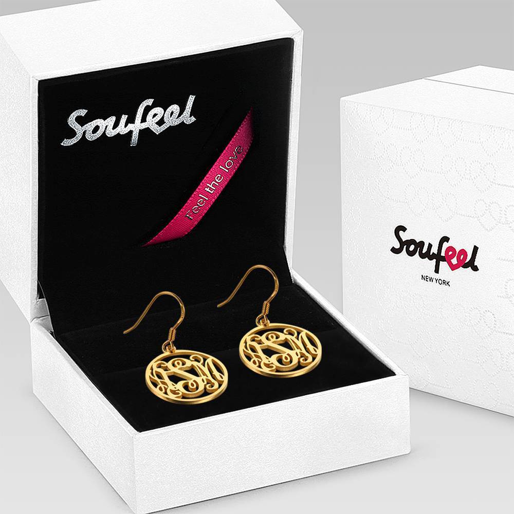 Monogram Earrings, Drop Earrings Elegant Jewellery 14K Gold Plated