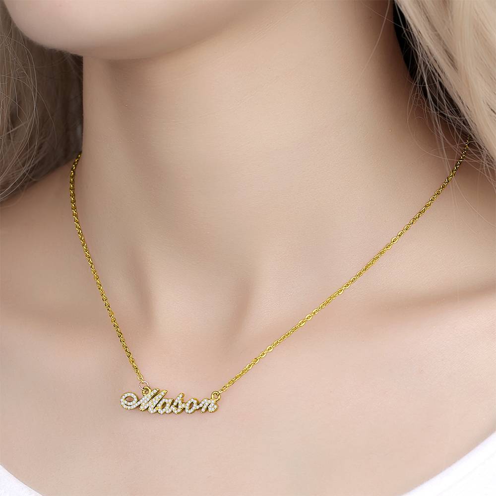 Custom Crystal Name Necklace, Keepsake Jewelry Silver 14K Gold Plated - Golden